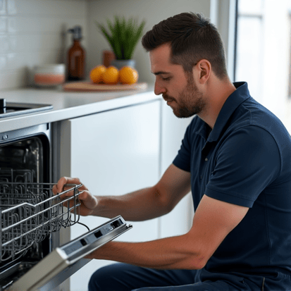Licensed technician working on the internal components of a modern dishwasher in Elk Grove.