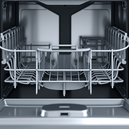 Appliance technician inspecting the spray arm and interior components during a dishwasher repair service call.