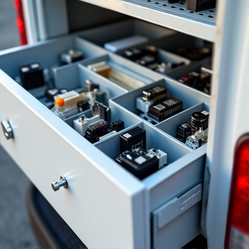 Appliance repair truck stocked with OEM belts, motors, and pumps ready for rapid deployment.