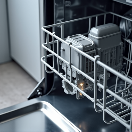 Appliance repair expert analyzing the inner workings of a Bosch dishwasher suspected of having drainage problems.