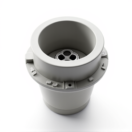 Close-up view of the red reset button on the bottom of a garbage disposal motor housing.