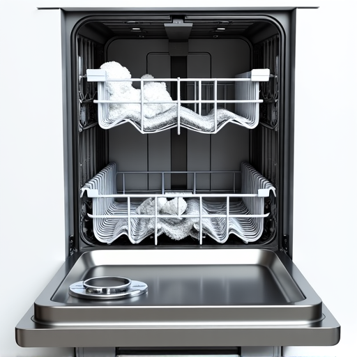 Close-up of a dishwasher heating element showing hard water mineral scale buildup, indicative of necessary KitchenAid dishwasher repair due to local water quality.