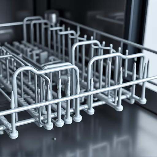Dishwasher interior after professional descaling and hard water deposit removal in a North Highlands residence. Restored cleaning performance for heavily used unit.