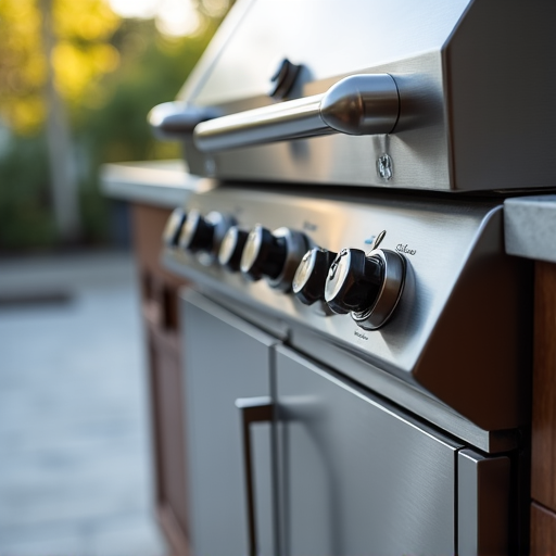 Professional maintenance on a premium outdoor kitchen appliance, such as a built-in grill or wine cooler.