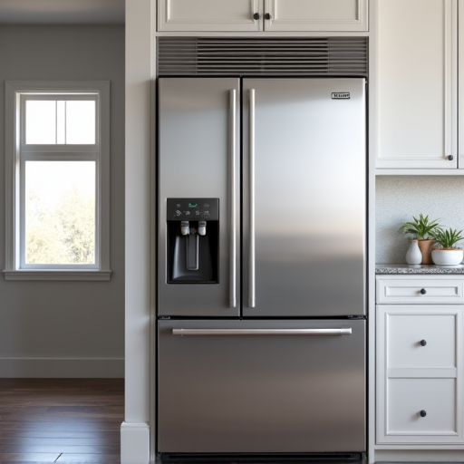 Same-day Samsung refrigerator repair completed in Carmichael, CA, near Carmichael Park. A technician is finalizing the seal check on a French door model.