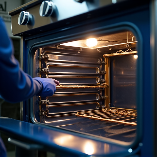 Repair work on a heavy-duty commercial range, illustrating capability for local restaurant appliance service in the Elk Grove zone.