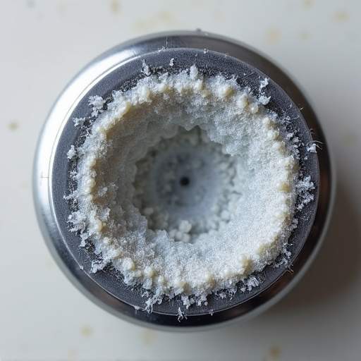Close-up on severe hard water scale deposits removed from a residential dishwasher component during a deep cleaning service in Rancho Cordova.