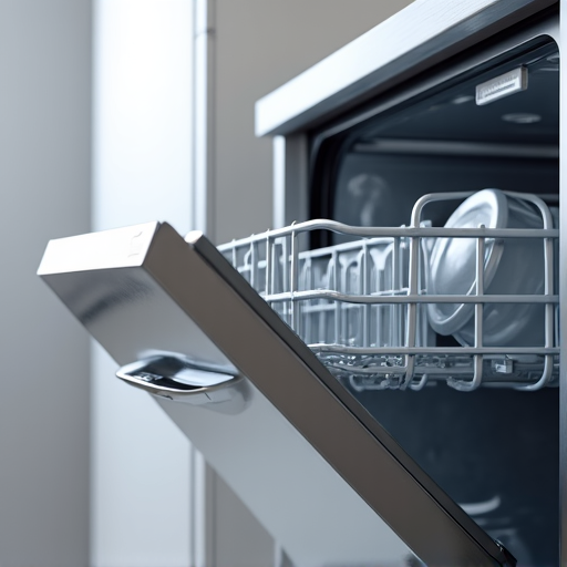 Close-up of a newly fixed dishwasher door latch mechanism, ensuring a tight seal after repair in Rancho Cordova.