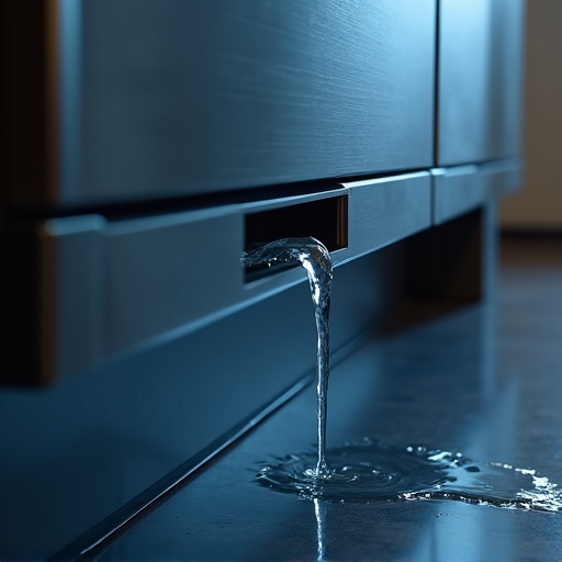 Emergency Bosch Dishwasher Leak Repair in Sacramento, CA. A technician is shown sealing a major leak coming from the base of a Bosch dishwasher unit to prevent water damage.