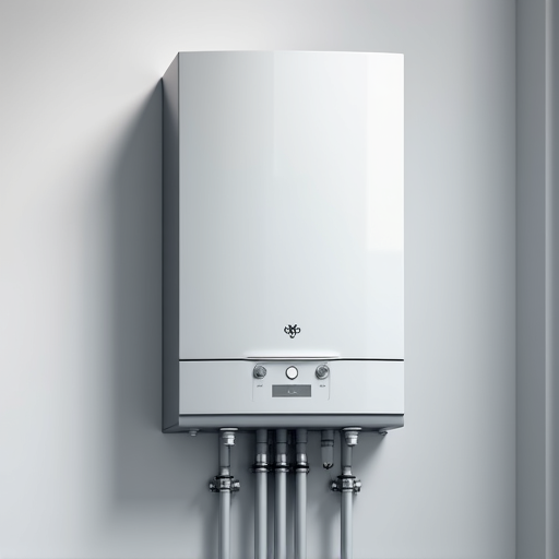 Luxe certified technician servicing a Navien tankless water heater system in a residential setting.