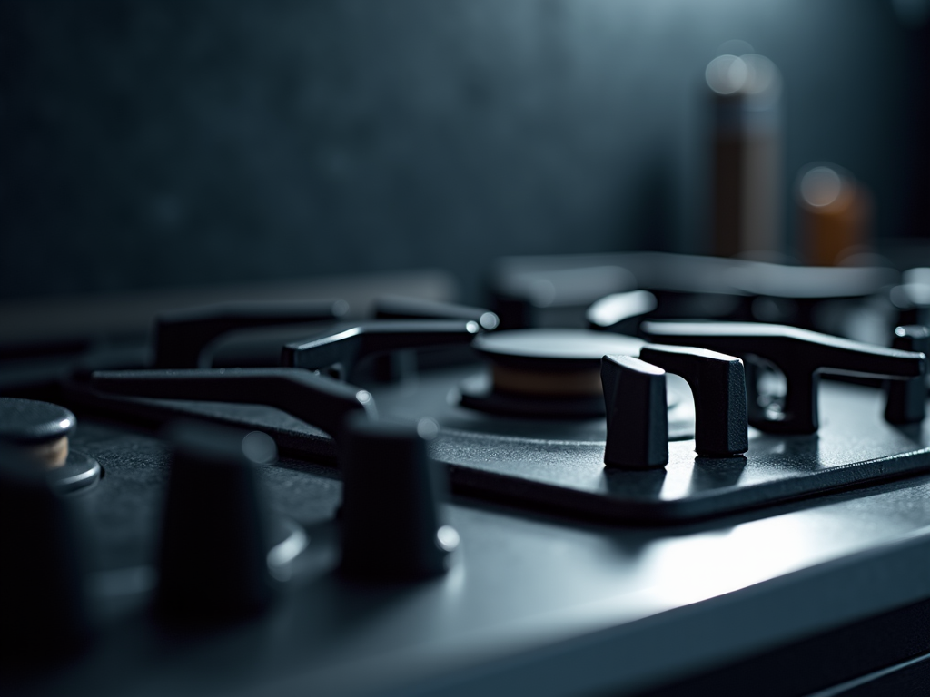 Licensed technician performing a safe inspection on a gas range in a Sacramento kitchen.