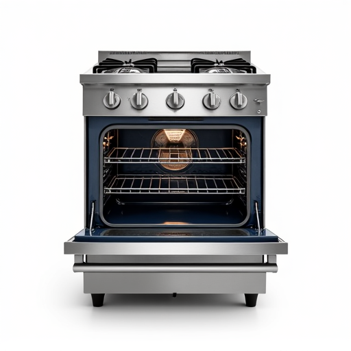 Expert technician performing gas range repair on a stove in a modern Roseville kitchen.