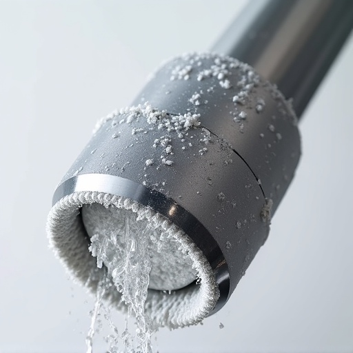 Close-up image illustrating hard water mineral scale or limescale buildup inside a dishwasher component.