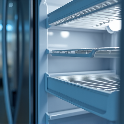 Close-up of a licensed technician inspecting the compressor unit of a malfunctioning refrigerator during an emergency call. We guarantee 24/7 availability for urgent fridge fixes.