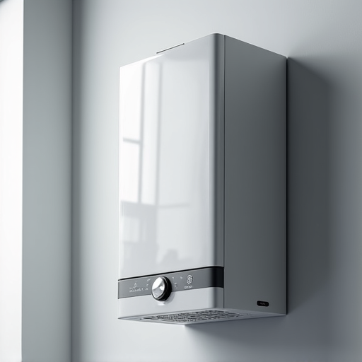 Technician diagnosing a modern Navien tankless water heater for error codes.