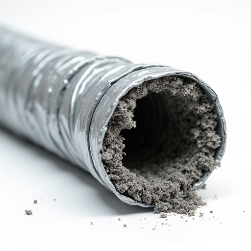 Close-up of dryer lint buildup inside a ventilation hose highlighting fire risk.
