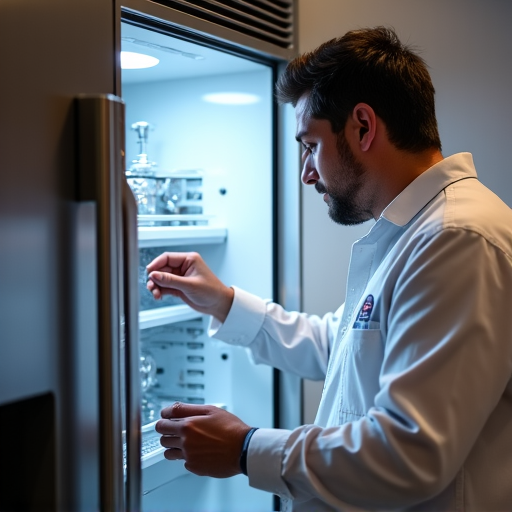 Licensed technician rapidly servicing a Sub-Zero refrigerator in a Fair Oaks residential kitchen. The repair focuses on restoring cooling function urgently for homeowners in the 95628 area.