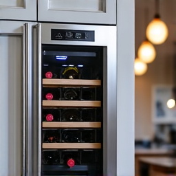 Professional servicing a residential wine cooler, highlighting specialized cold storage appliance repair capabilities.