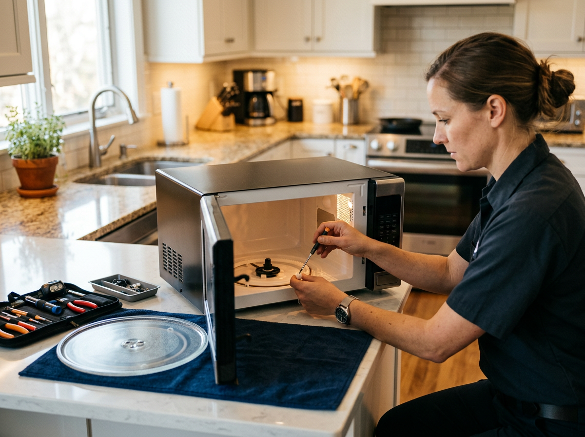 Microwave turntable not spinning repair service in Sacramento.