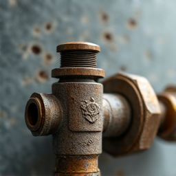 Close-up of an aging water heater pressure relief valve that requires maintenance.